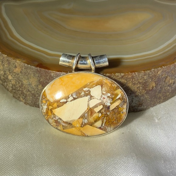 VINTAGE STERLING SILVER MOOKAITE JASPER PENDANT - Picture 4 of 4